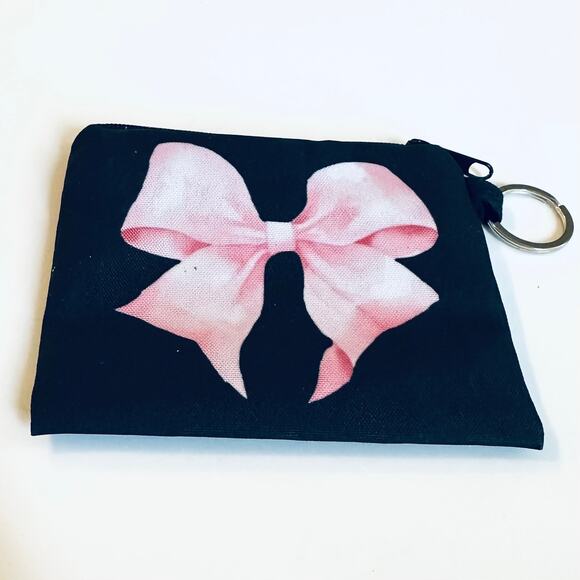 Pink Bow Zipper Pouch Bag Coin Purse - Picture 1 of 1
